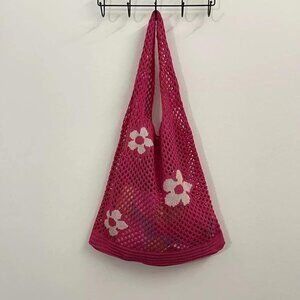 Knit Bag Shoulder bag Crochet Mesh Rose Pink